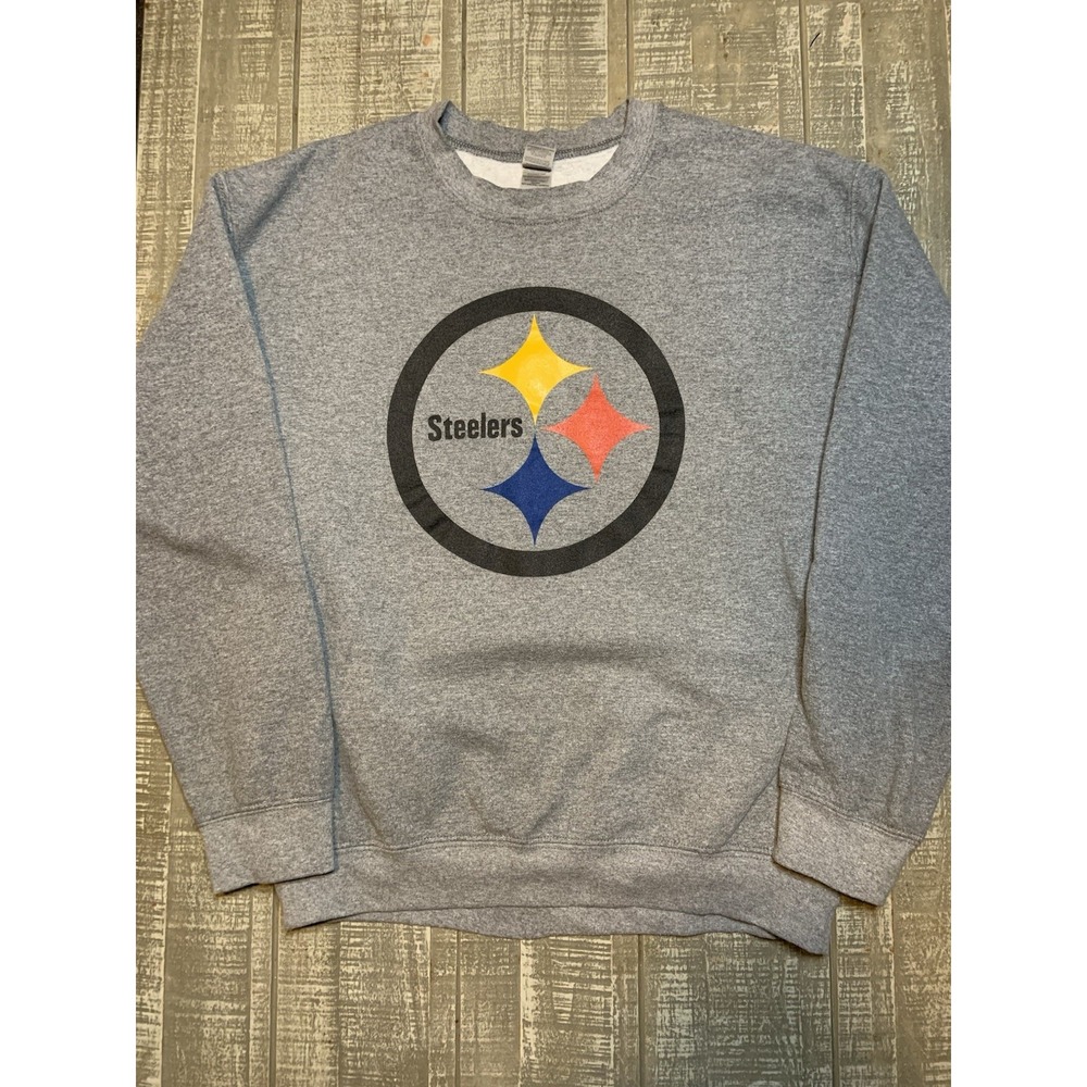 NFL‎ Pittsburgh Steelers Helmet Logo Spellout Crewneck Sweatshirt Size M Gildan